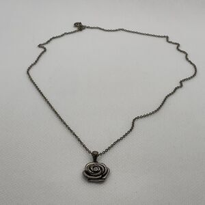 925 NY Sterling Silver Rose Pendant Necklace Italy Chain CZ Vintage 18”